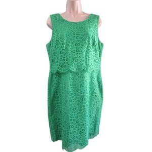 Antonio Melani Laser Cut Lace Sheath Dress Kelly Green Gold Metal Zip Sz 12 GUC